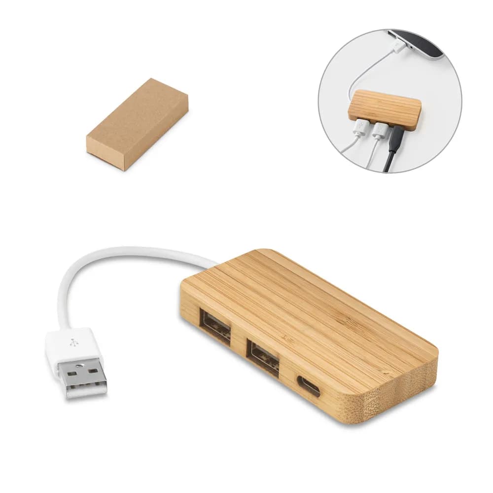 HUB mit 2 USB-A und 1 USB-C Anschluss aus Bambus - MOSER - Natur