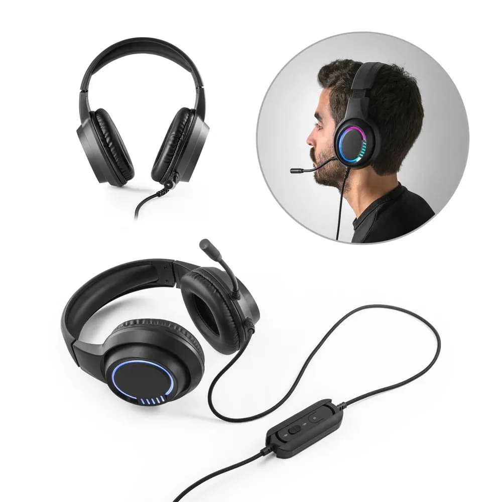Gaming-Kopfhörer mit 2 m Kabel, Mikrofon und RGB-LED-Leuchten aus ABS - Thorne Headset RGB - Schwarz