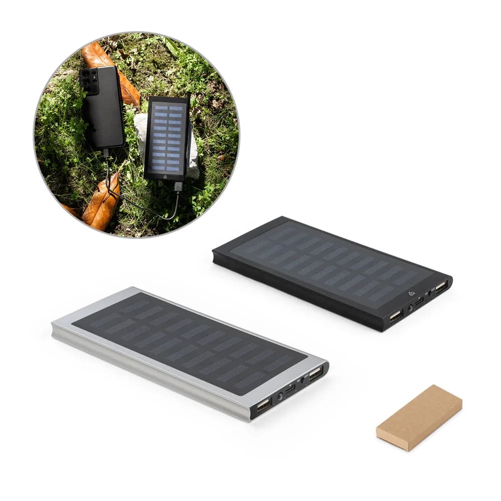 8000 mAh Powerbank mit Solarpanel aus 100% recyceltem Aluminium - CLERK - Schwarz