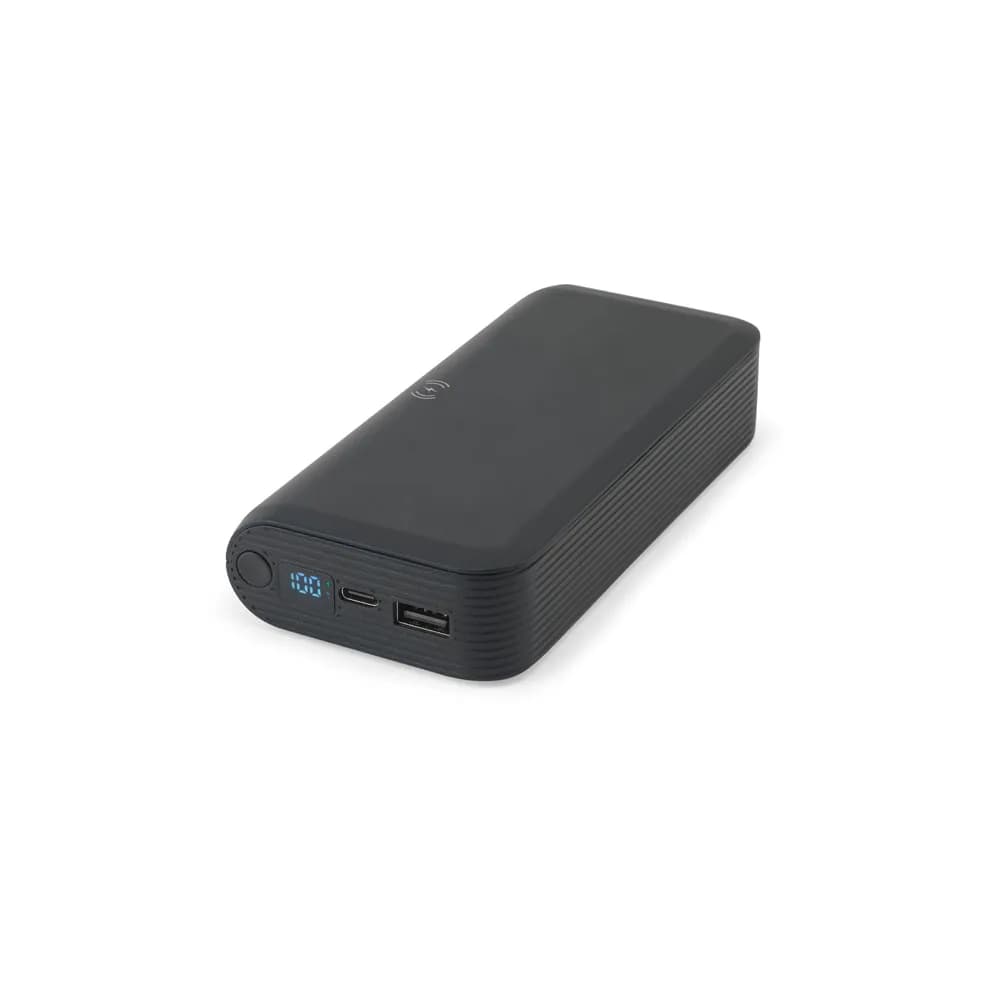 20000 mAh Powerbank aus recyceltem ABS (100% rABS) mit 15W superschnellem kabellosem Ladegerät - BECKER 20 - Schwarz