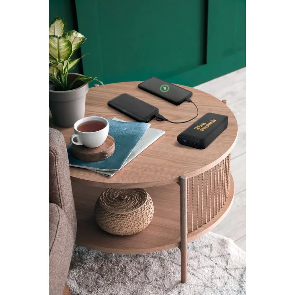 20000 mAh Powerbank aus recyceltem ABS (100% rABS) mit 15W superschnellem kabellosem Ladegerät - BECKER 20 - Schwarz