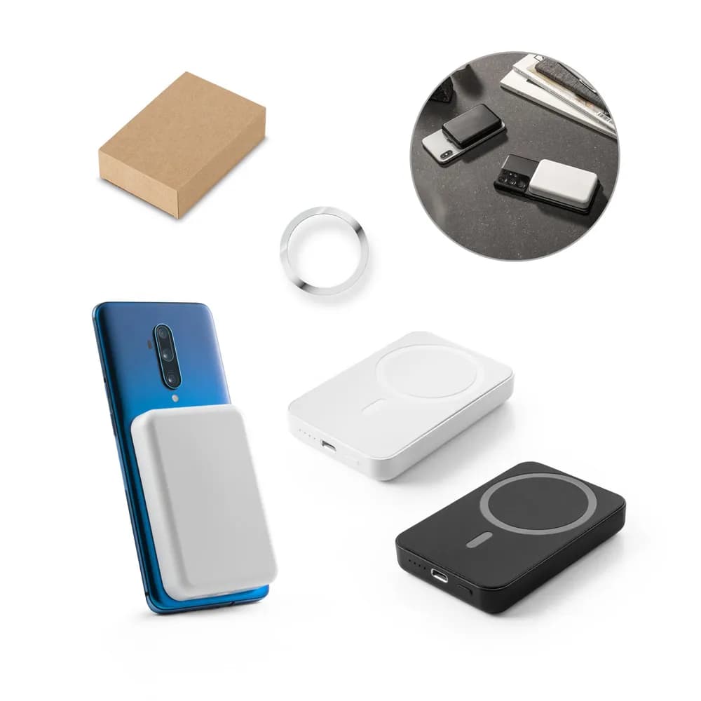 Magnetische Powerbank mit 5000 mAh und superschnellem kabellosem Ladegerät (15 W) aus Recyceltes ABS (100% rABS) - AMPERE 5 - Schwarz