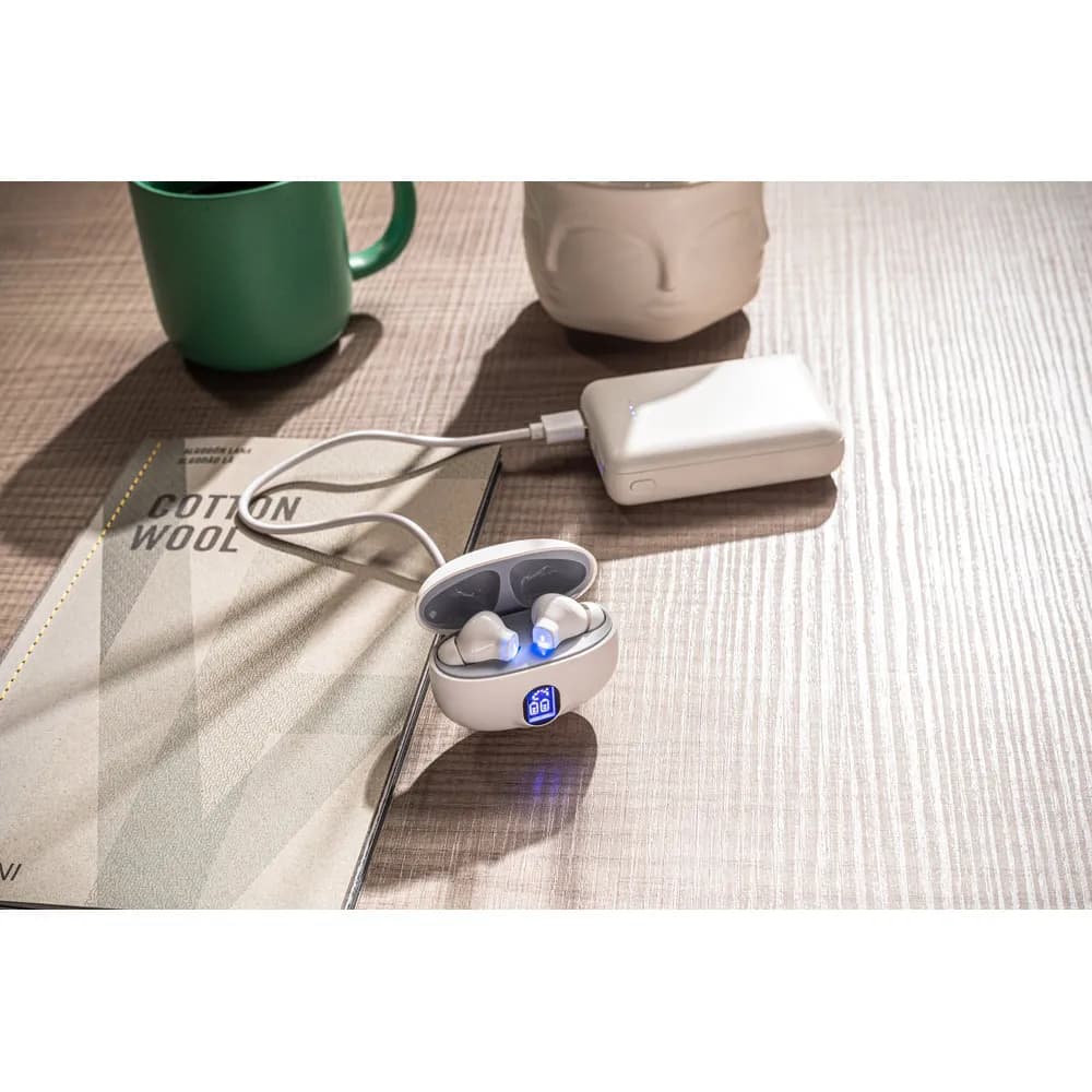 Wireless Earphones aus Recyceltes ABS (100% rABS) mit 4 Stunden Akkulaufzeit - CAETANO - Weiß