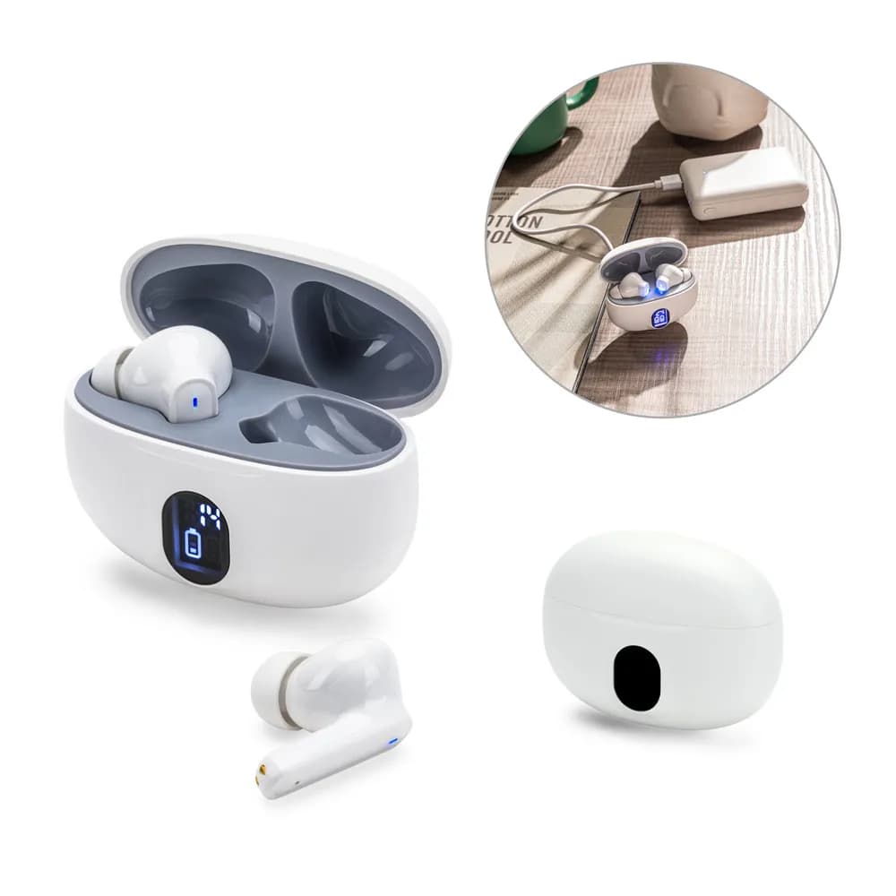 Wireless Earphones aus Recyceltes ABS (100% rABS) mit 4 Stunden Akkulaufzeit - CAETANO - Weiß