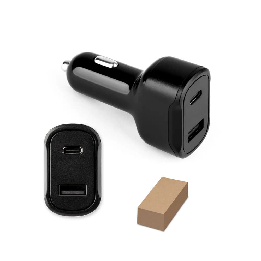 KFZ-Ladegerät mit USB-A Anschluss 18W und USB-C 20W in recyceltes ABS (100 % rABS) - DIRAC - Schwarz
