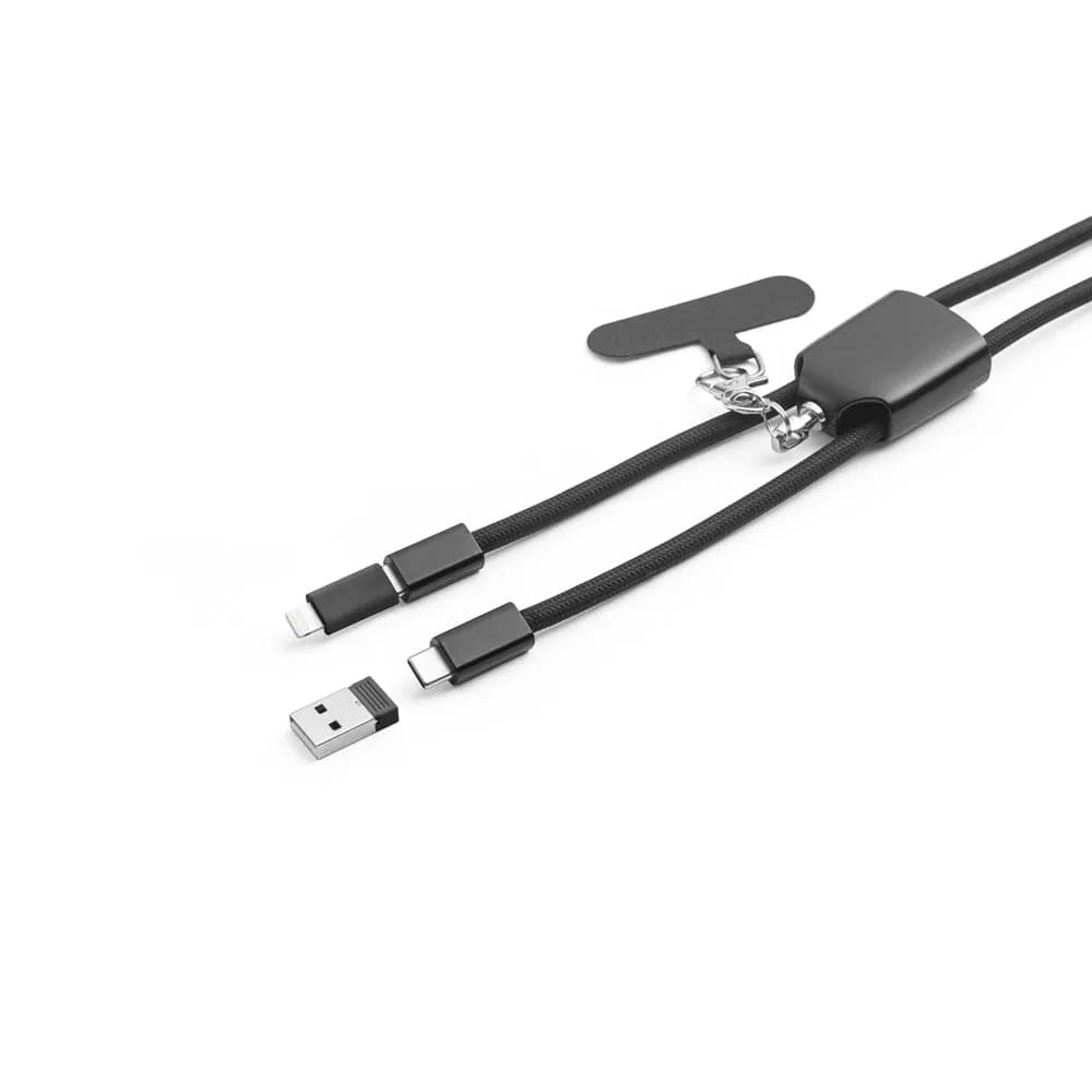 Lanyard mit Smartphone-Halterung, USB-C-Kabel und verschiedenen Adaptern aus recyceltem ABS und recyceltem TPE - ZEWAIL - Schwarz