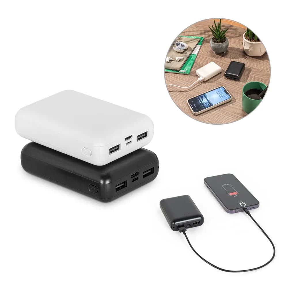 Powerbank 10000 mAh aus recyceltem ABS (100% rABS) - LEAKEY 10 - Schwarz