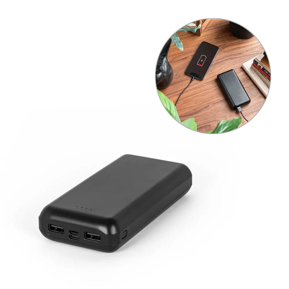 Powerbank 20000 mAh aus recyceltem ABS (100% rABS) - LEAKEY 20 - Schwarz