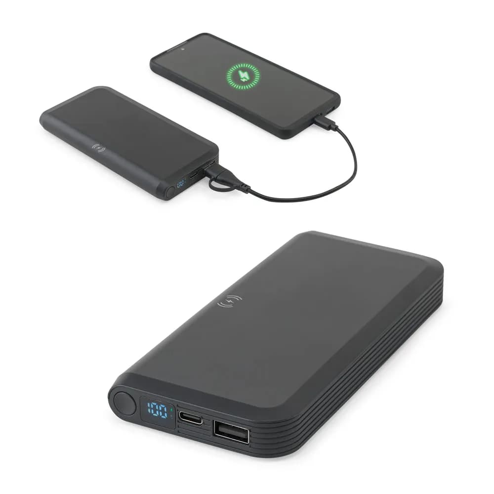 10000 mAh Powerbank aus recyceltem ABS (100% rABS) mit 15W superschnellem kabellosem Ladegerät - BECKER 10 - Schwarz