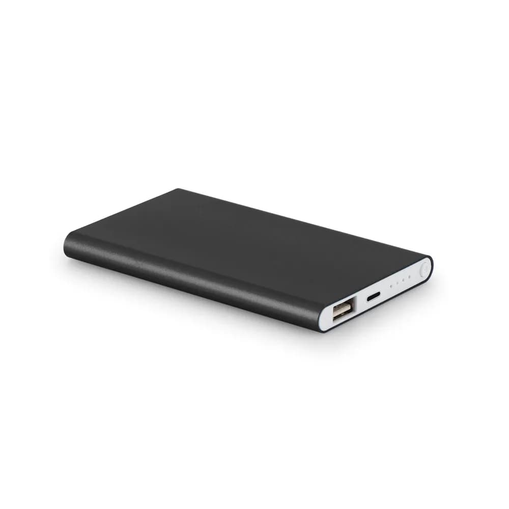 Powerbank Slim 4000 mAh aus 70 % recyceltes ABS (70% rABS) und 30 % recyceltes Aluminium (30% rAL) - MARCET - Schwarz