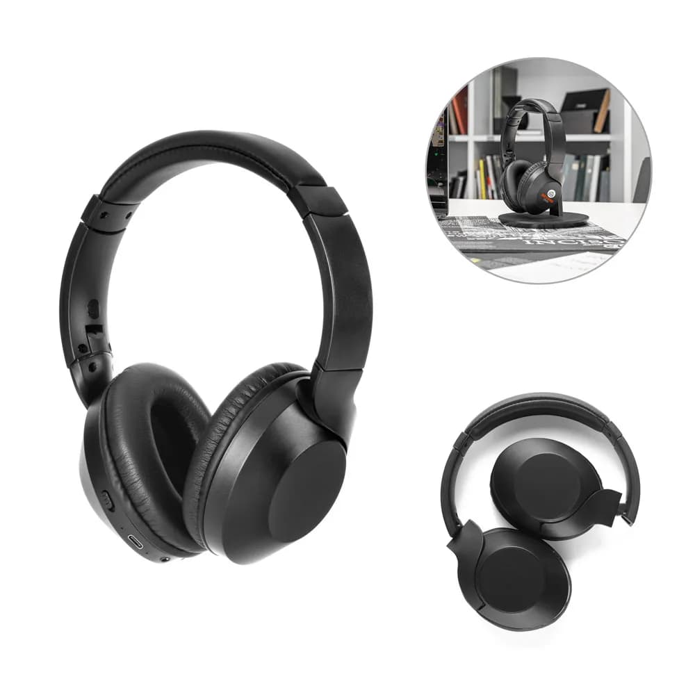 Faltbare kabellose Kopfhörer mit 20 Stunden Akkulaufzeit aus recyceltem ABS (100% rABS) - HENDRIX - Schwarz