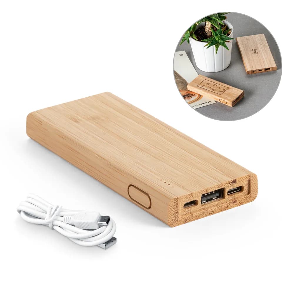 Powerbank 5000 mAh aus Bambus - KOHN - Natur