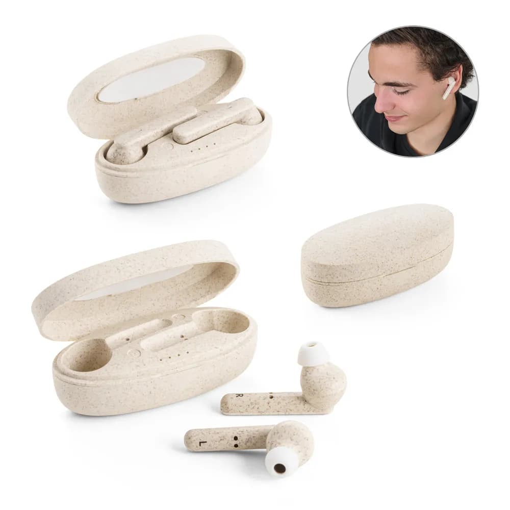 In-Ear Kopfhörer wireless mit 3 Stunden Akkulaufzeit aus Weizenstrohfaser und PP - FOURIER - Natur