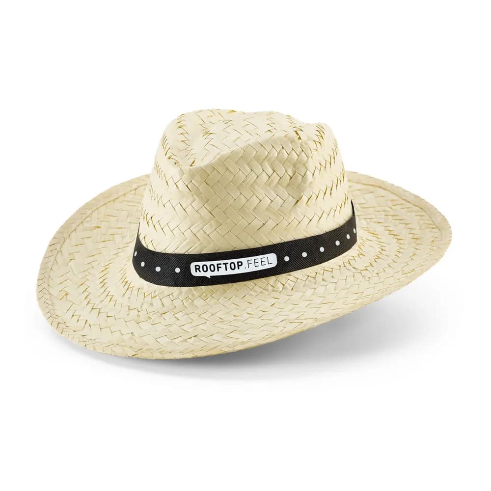 Natürlicher Strohhut mit Polyesterband - EDWARD POLI - Schwarz