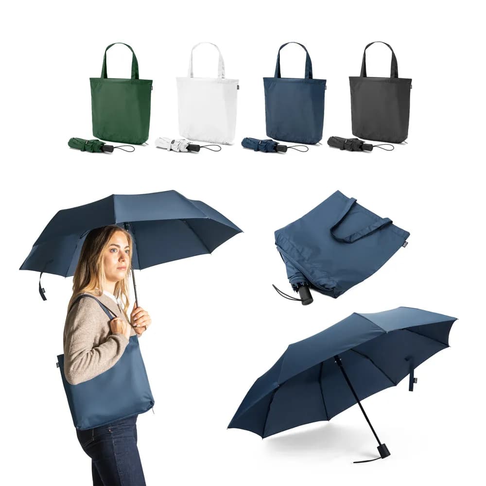 2-in-1-Regenschirm mit Einkaufstasche inklusive. Dieser ist aus recyceltem Polyester - SKYLAR - Schwarz