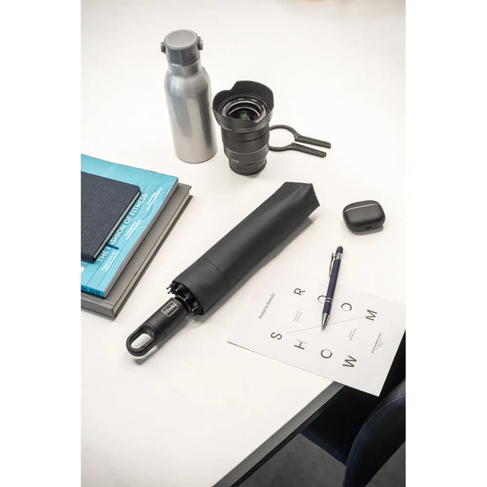 Recyceltem Polyester (100% rPET) 190T Pongee-Schirm mit automatischer Öffnung und Schließung - GUSTAVO - Schwarz