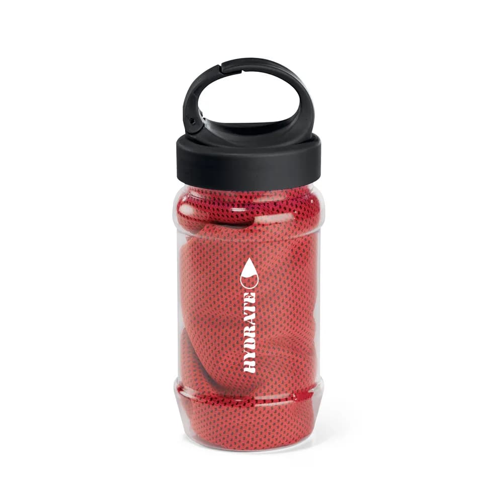 Sporthandtuch aus Polyamid und Polyester mit Flasche (440 mL) aus PP und PET und einem integrierten Karabinerhaken am Deckel - ARTX PLUS - Rosa