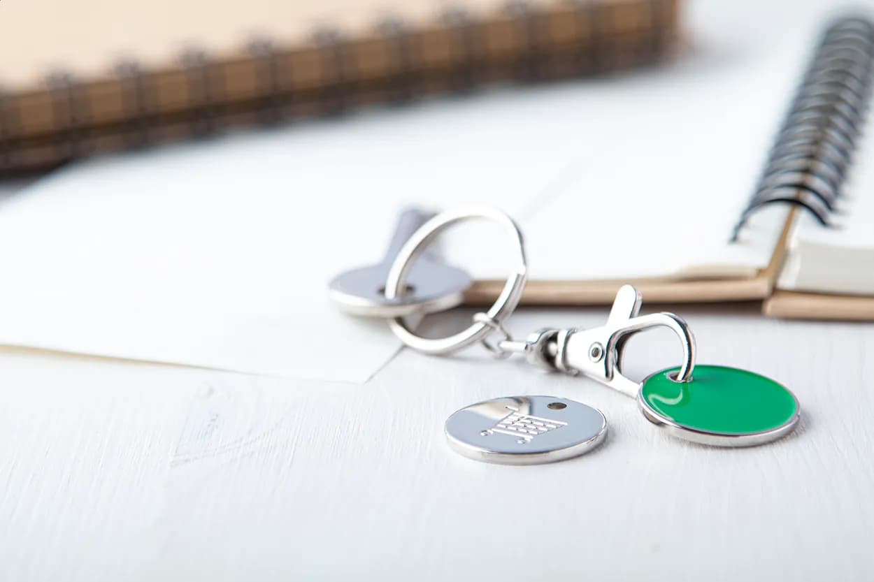 Schlüsselanhänger mit Einkaufswagen-Chip - Eurocoin - grün (-07)