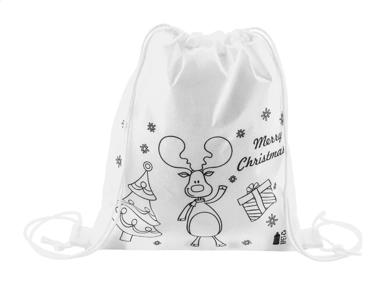 Weinachtlicher Kordelzugbeutel zum Ausmalen - Julfar Bag A - weiß