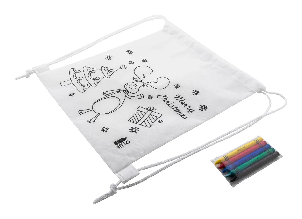 Weinachtlicher Kordelzugbeutel zum Ausmalen - Julfar Bag A - weiß