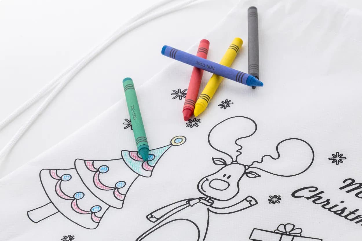 Weinachtlicher Kordelzugbeutel zum Ausmalen - Julfar Bag A - weiß