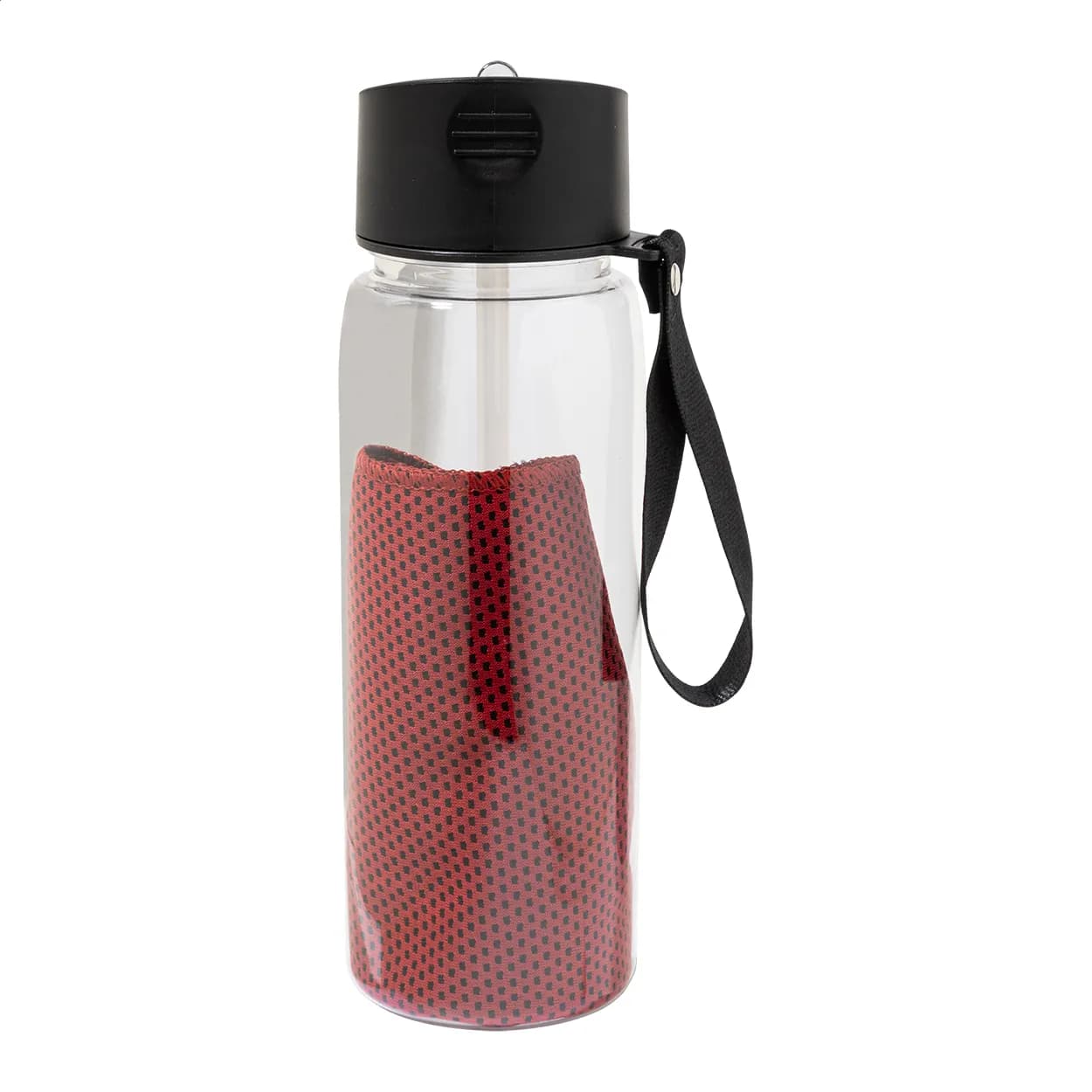 RPET Trinkflasche mit Handtuch - Fitmax - rot (-05)
