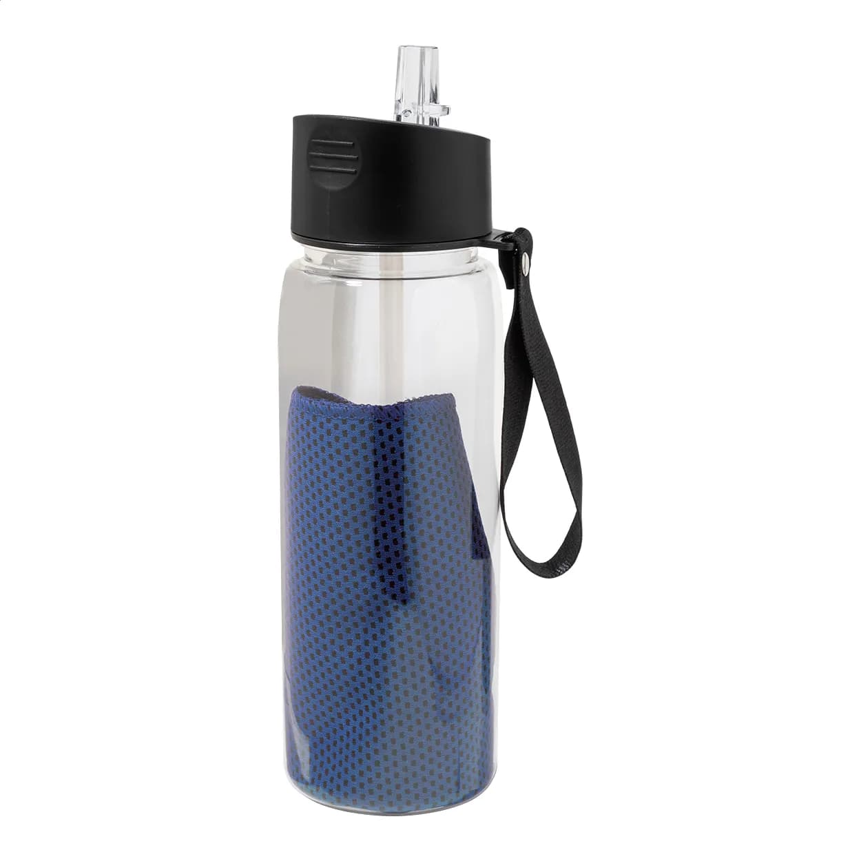 RPET Trinkflasche mit Handtuch - Fitmax - blau (-06)