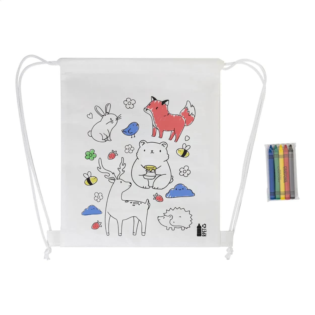 RPET Färbebeutel mit Kordelzug, Tiere - Zocolo - weiß (-A)