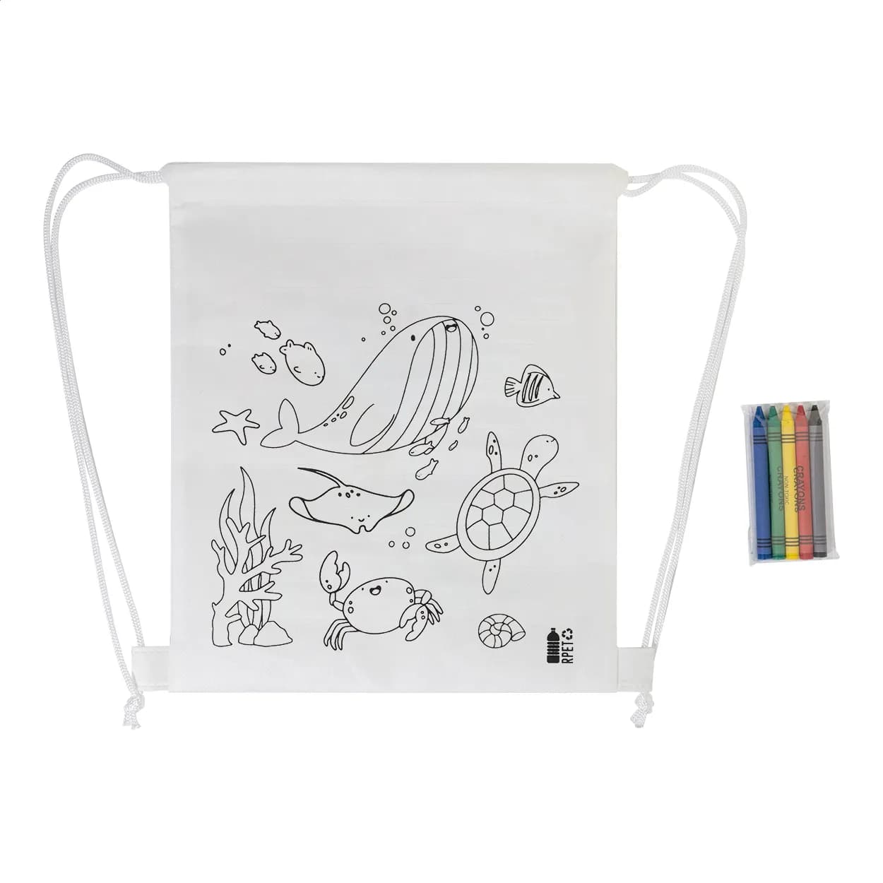 RPET Färbebeutel mit Kordelzug, Tiere - Zocolo - weiß (-B)