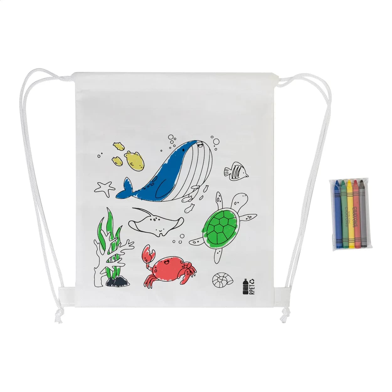 RPET Färbebeutel mit Kordelzug, Tiere - Zocolo - weiß (-B)