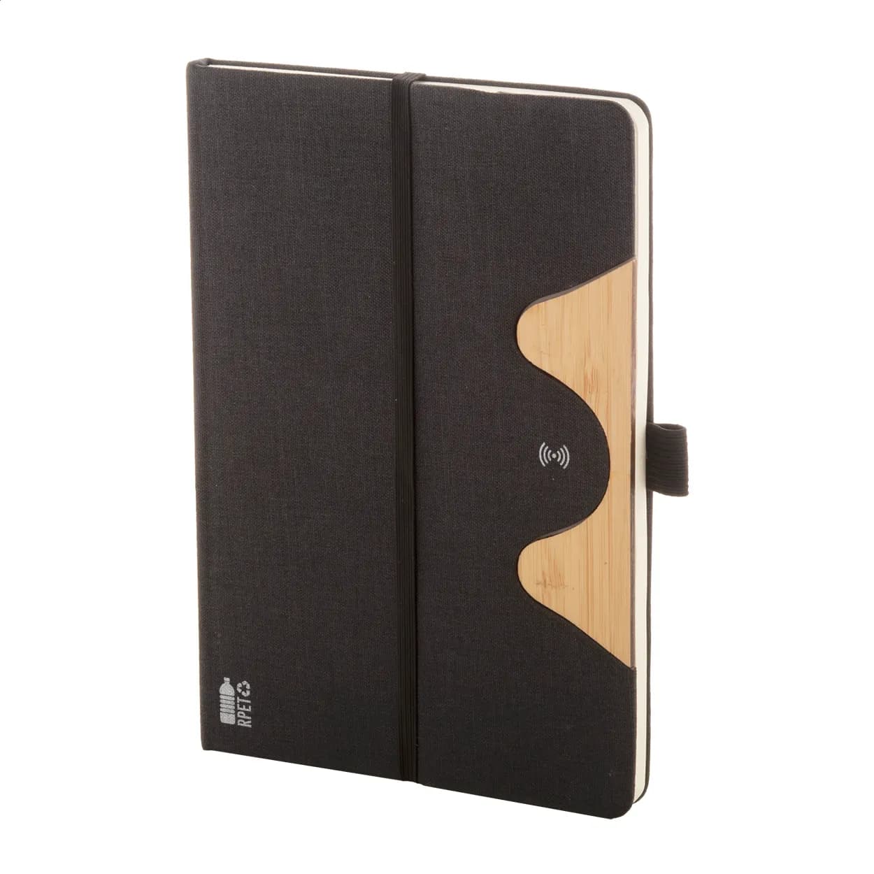 RPET Wireless-Charger/Notizbuch - Chatom - schwarz (-10)