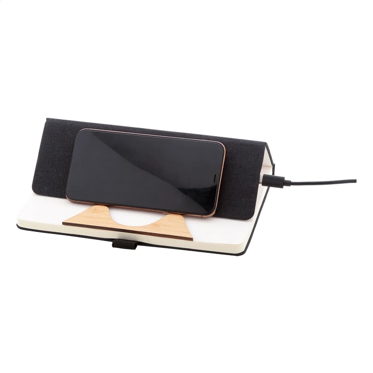 RPET Wireless-Charger/Notizbuch - Chatom - schwarz (-10)