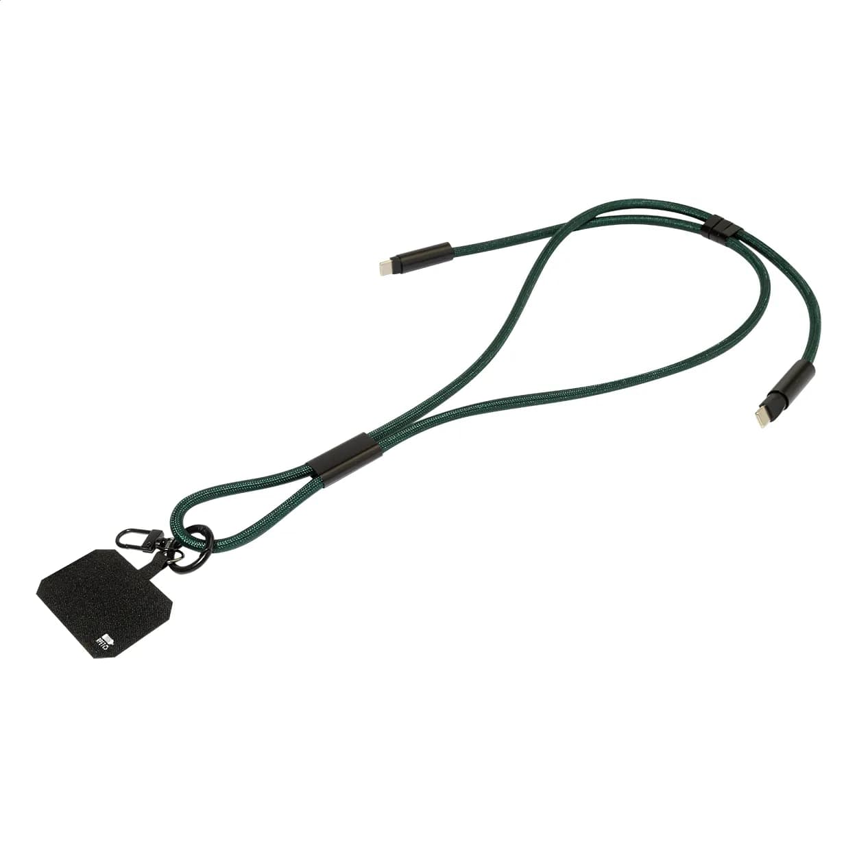60W Lanyard mit Lade- und Datenkabel aus RPET - HolCharge - dunkelgrün (-07A)