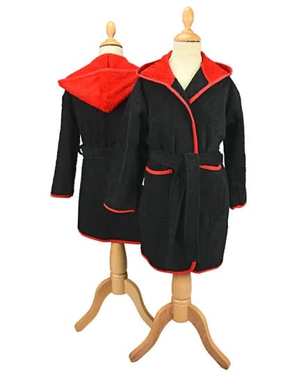Boyzz&Girlzz® Hooded Bathrobe - Black/Fire Red