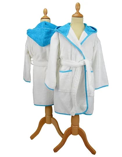 Boyzz&Girlzz® Hooded Bathrobe - White/Aqua Blue