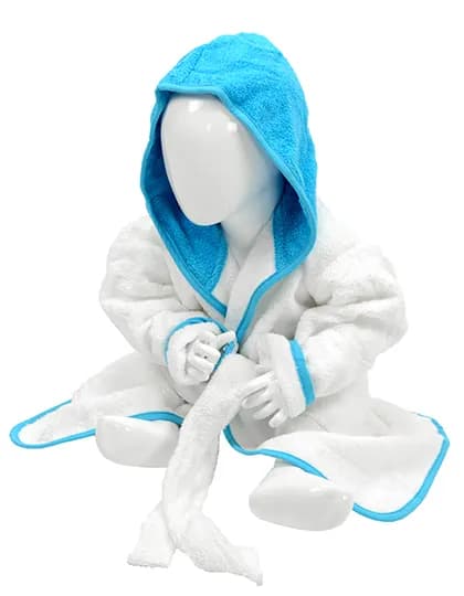 Babiezz® Bathrobe With Hood - White/Aqua Blue