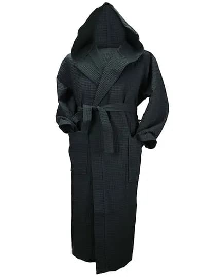 Robezz® Waffle Bathrobe With Hood - Black