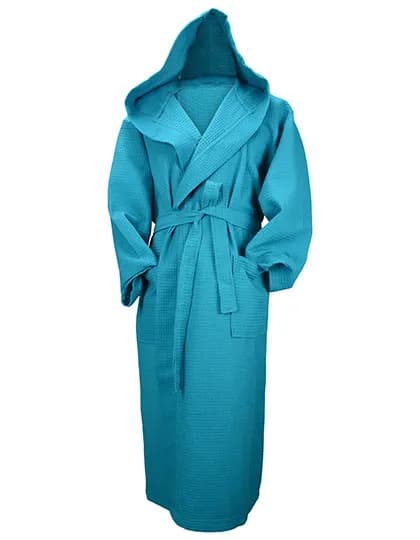 Robezz® Waffle Bathrobe With Hood - Deep Blue