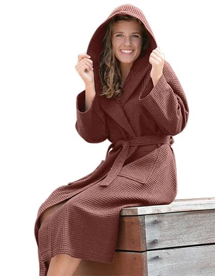 Robezz® Waffle Bathrobe With Hood - Old Pink