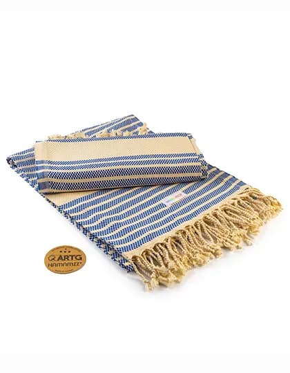 Hamamzz® Original Bodrum DeLuxe Towel - Ocean Blue/Ivory