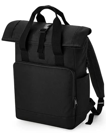 Recycled Twin Handle Roll-Top Laptop Backpack - Black