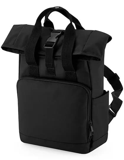 Recycled Mini Twin Handle Roll-Top Backpack - Black
