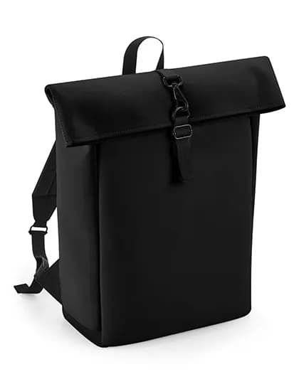 Matte PU Roll-Top Backpack - Black
