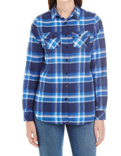 Ladies´ Woven Plaid Flannel Shirt - Blue - White (Checked)