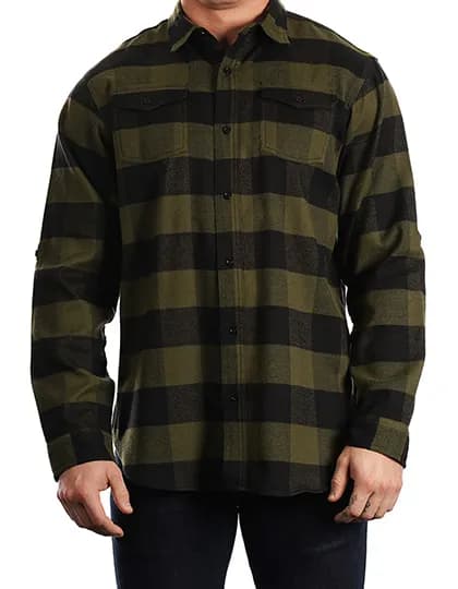 Woven Plaid Flannel Shirt - Army - Black (Checked)