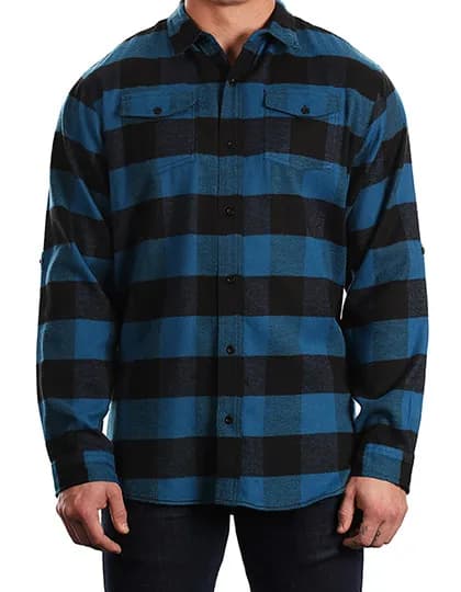 Woven Plaid Flannel Shirt - Blue - Black (Checked)