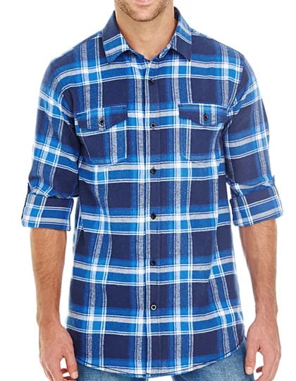 Woven Plaid Flannel Shirt - Blue - White (Checked)