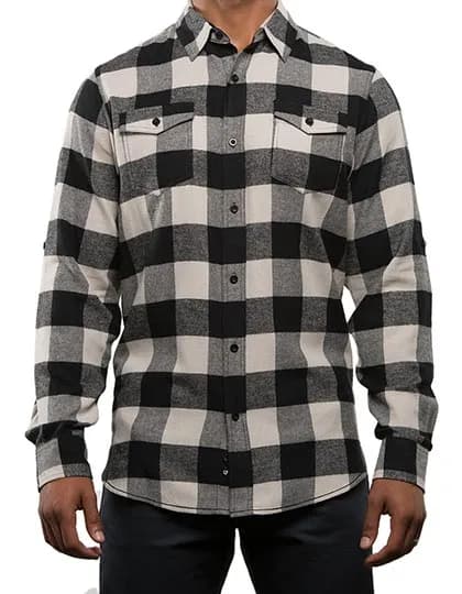 Woven Plaid Flannel Shirt - Ecru - Black (Checked)