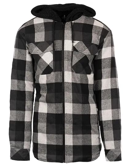 Men´s Flannel Jacket With Sherpa Hoodie - Black - Grey (Checked)