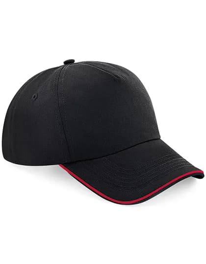 Authentic 5 Panel Cap - Piped Peak - Black/Classic Red